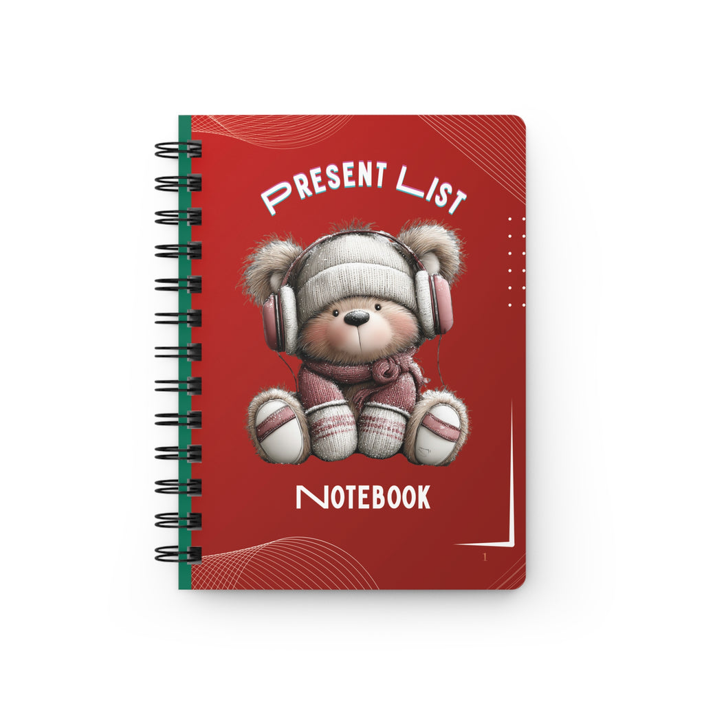 Christmas Present List Notebook — Spiral-Bound Holiday Gift Planner with Cute Teddy Design